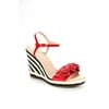 Pre-owned|Kate Spade New York Womens Striped Heel Rose Applique Espadrilles Red Size 8.5M