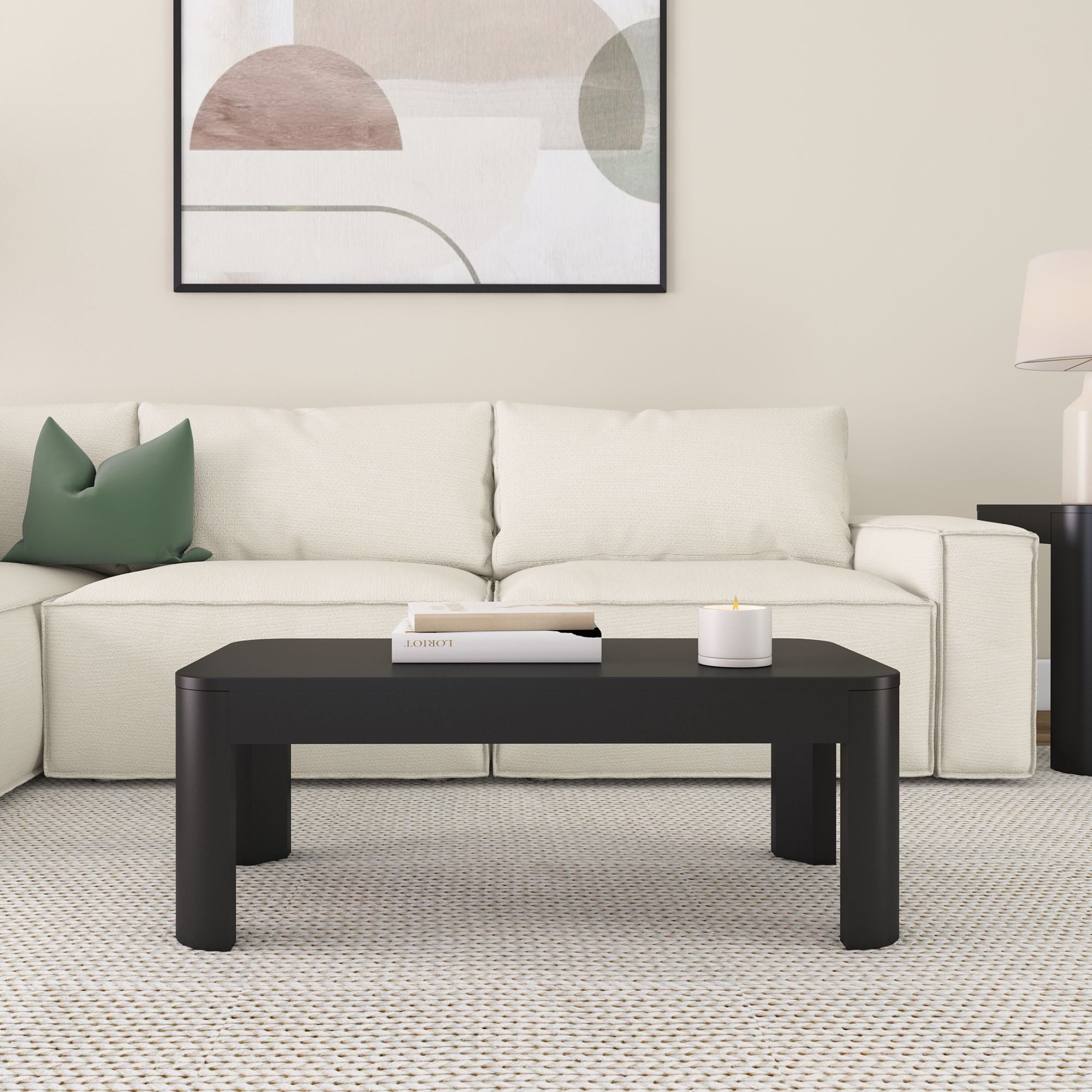 Plank+Beam Solid Wood 40" Modern Rectangular Coffee Table, Coffee Table for Living Room, Black