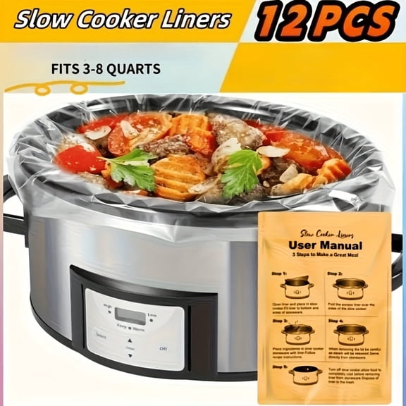 6/12Pcs Slow Cooker Liners, 15"x19" Food Safe Nylon Blend Cooking Bags, Disposable Pot Liners for 3-8 QT Oval & Round Crockpots, Easy Cleanup for Soups, Stews, Chili, Kitchen,12pcs