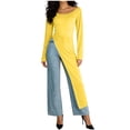 thumbnail image 2 of THDHVS Long Sleeve Dress for Women,Womens Dresses,Solid Color Long Sleeve T Shirt Dress with Asymmetric Hem for Yoga or Casual Yellow, 2 of 6
