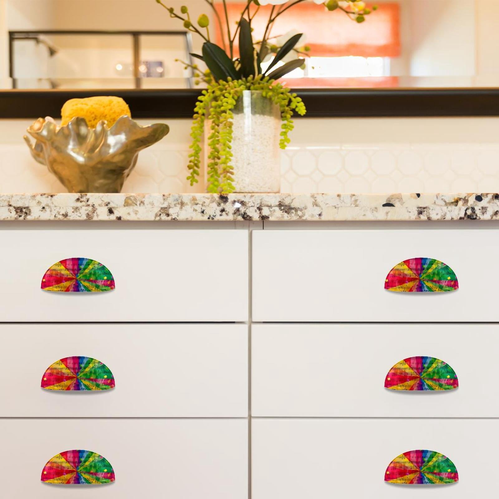 PhooArto 6 Pcs Cup Drawer Pulls, Rainbow Music Notes Shell Shape Handles Cabinet Knobs for Dresser Cupboard Closet Wardrobe with Screws