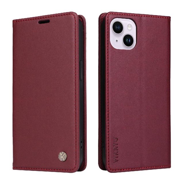 Funda para iPhone 15 Plus Estuche de Cuero PU Tipo Cartera con Ranuras para Tarjetas y Cierre Magnético