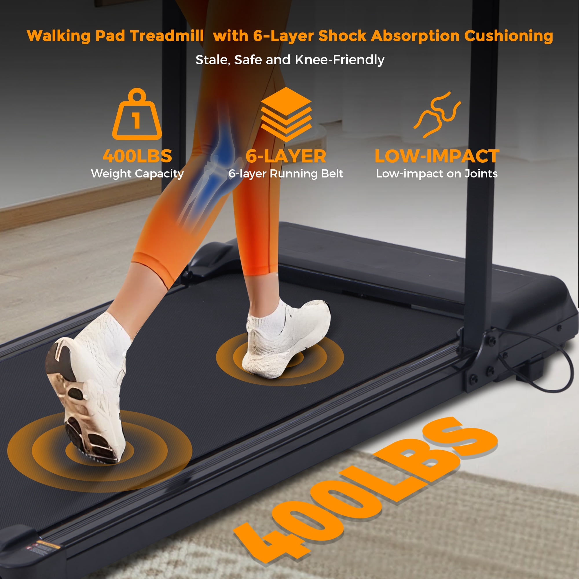 HevGlrm Walking Pad Treadmill for Home Workouts, 3.5HP Compact Folding Under Desk Treadmill,Portable Foldable Treadmills with Handles,LED Display 400lbs