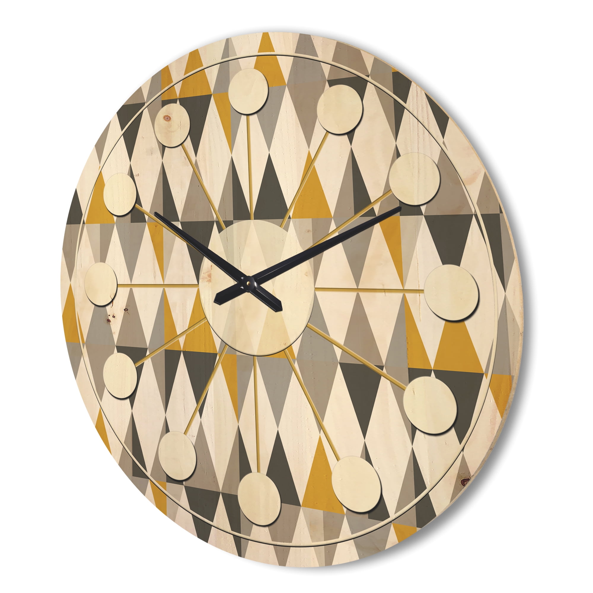 Designart 'Diamond Retro Pattern VIII' Mid-Century Modern Wood Wall Clock