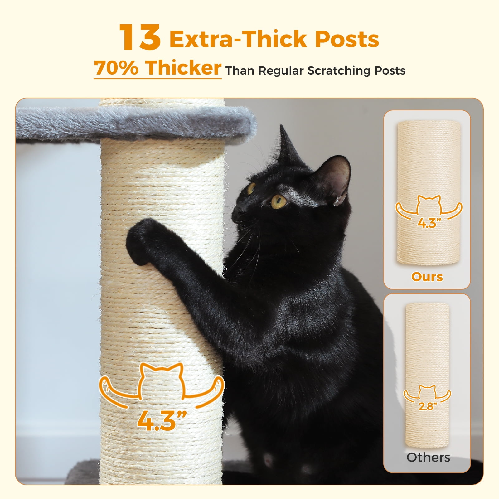 PEQULTI 67" Maine Coon Cat Tree Large Cat Tower for Indoor Cats with 8 Thick Scratching Post Gray