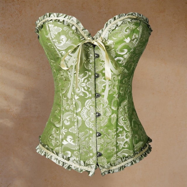Corset floral Yinane Deshuesado overbust L Verde