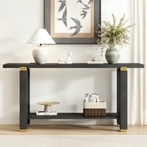Harper & Bright Designs Minimalist Console Table with Storage, Wood Entryway Table with Open Shelf, Black