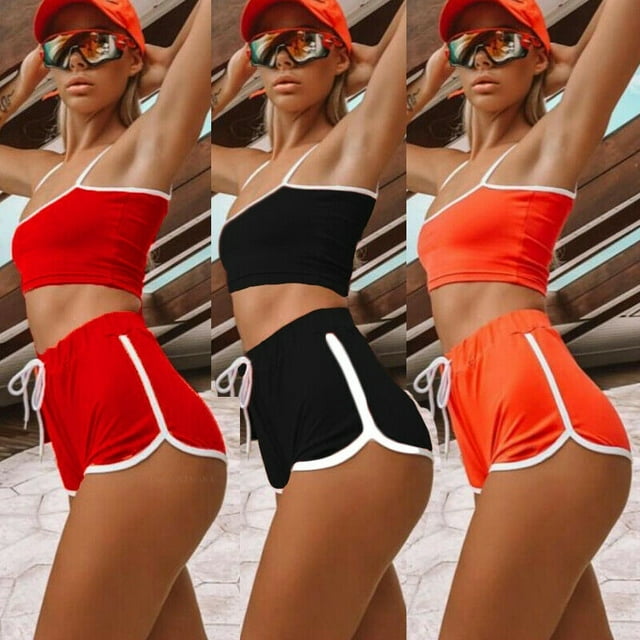Femmes d'Été 2pcs Ensemble Crop Top et Short Bodycon Costume Court de Sport de Yoga