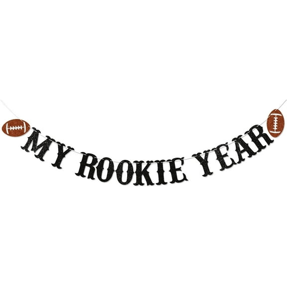 My Rookie Year Banner - Rookie of the Year Football Banner, Football One Year Old Birthday Party Decor, First Year Down Birthday Party Sign Black Glitter