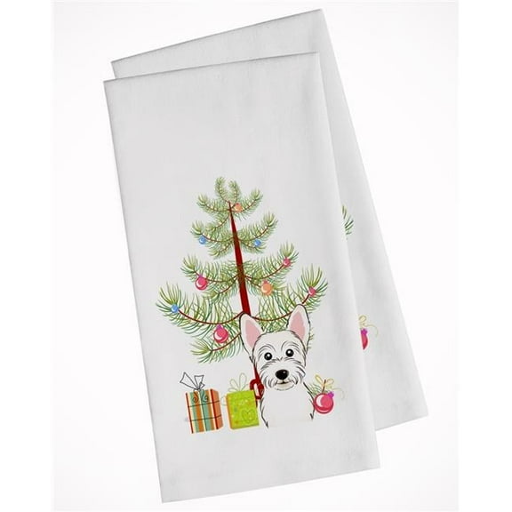 Christmas Tree & Westie White Kitchen Towel - Set of 2