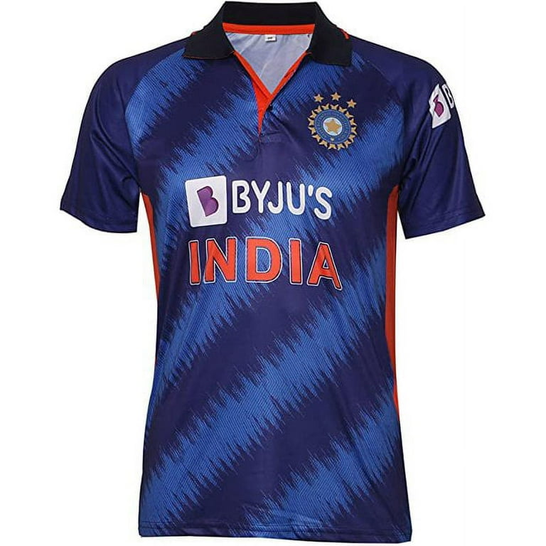 Half sleeves Multicolor Custom Cricket Jersey - Orange Blue White Line  Pattern