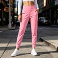 thumbnail image 2 of Risckoth Women's Jogger Leggings High Waist Front Pockets Cuffed Ankle Slim Fit Yoga Pants S-2XL, Pink, 2 of 7