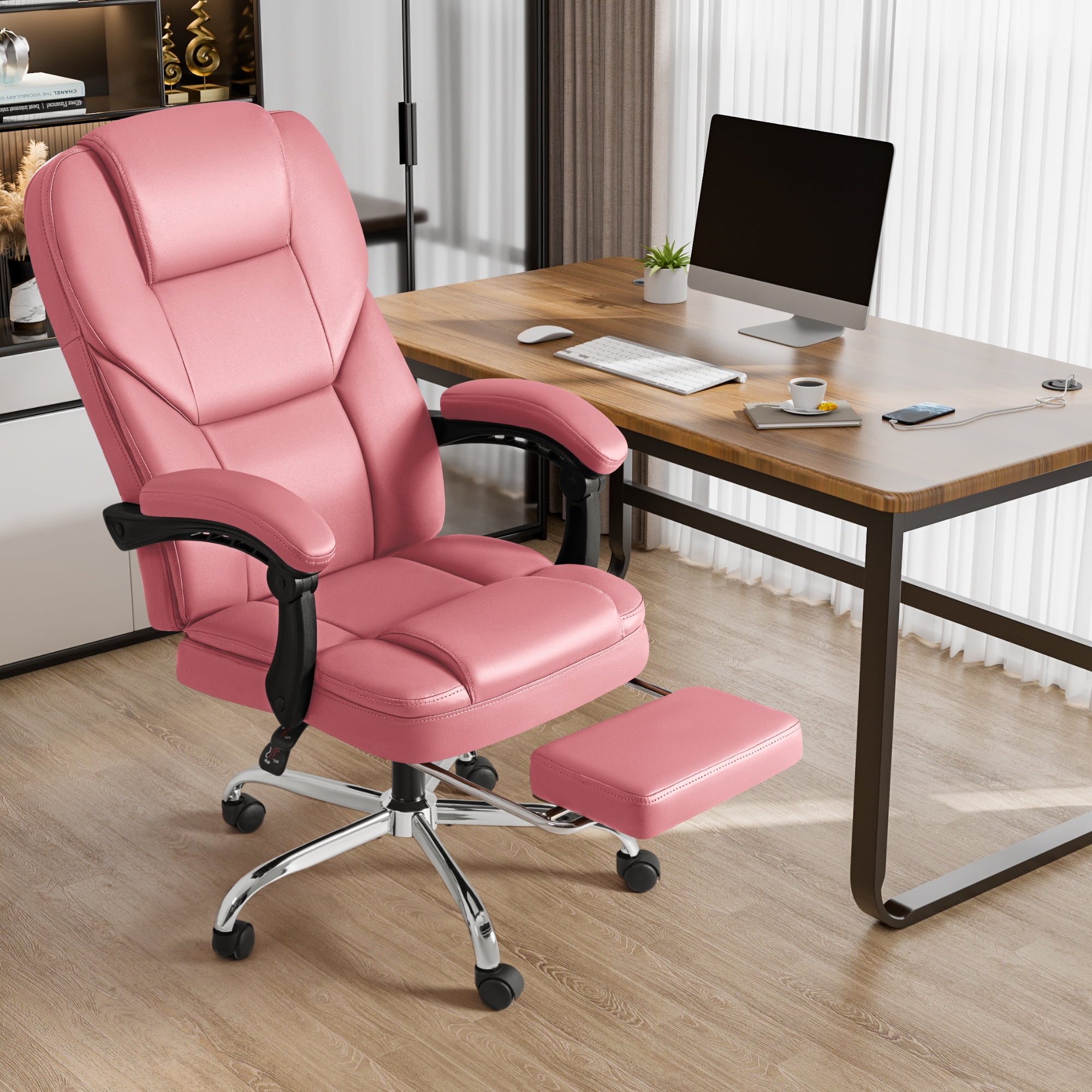 Furmax Reclining Massage Computer Chair Ergonomic Executive Office Chair Height Adjustable Leather Chair With Armsrests,Pink