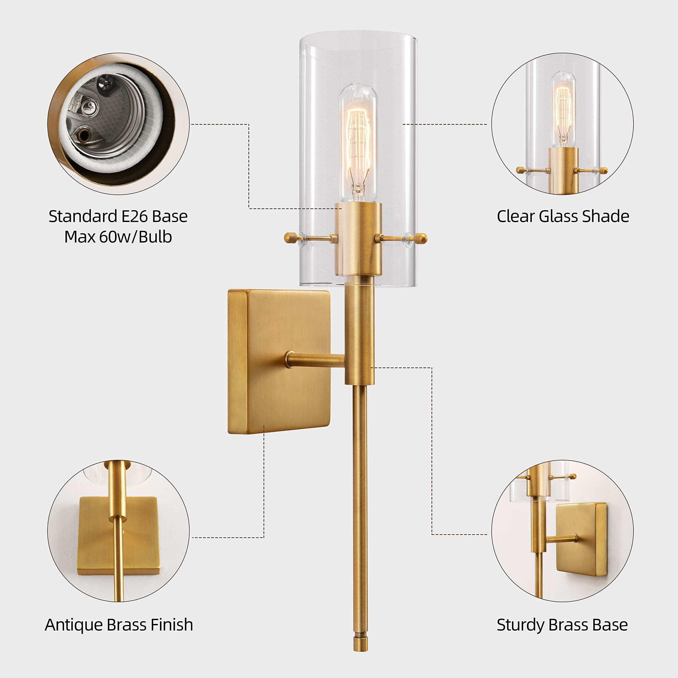 Kyrid Antique Brass Iron Armed 1-Light Wall Sconce Set of 2, Modern Slim Wall Sconce Set of 2 for Hallway & Bathroom