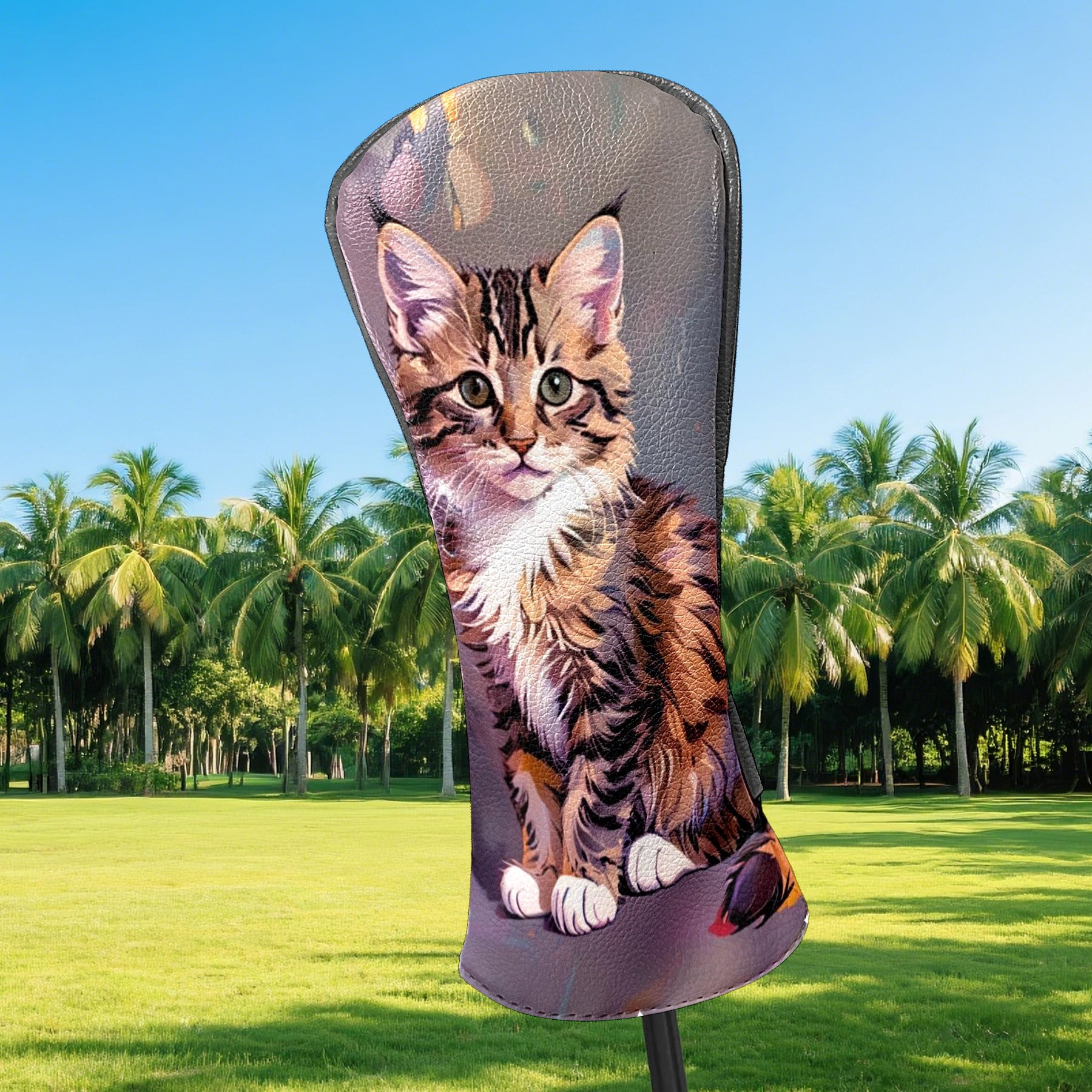 Golf Club Covers, Cat Premium PU Leather Driver Hybrid Putter Head Covers with Velvet Lining, Waterproof Golf Gifts for Men Women