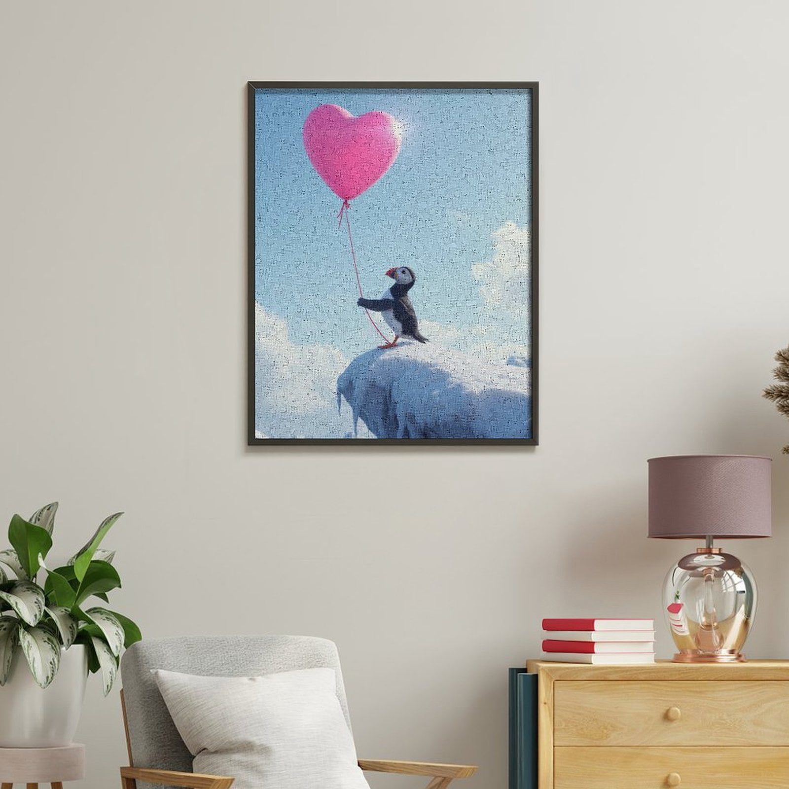 Paint By Numbers Kit for Adults Beginner - Puffin Heart Balloon Sky Cliff DIY Canvas Painting Kits for Adults, Frameless Paint By Number for Adults for Home Wall Decor 16x20 Inch