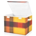 thumbnail image 2 of Orange Plaid Pattern Large Storage Bins with Linen Collapsible Lid Storage Box 16.7 x 12.6 x 11.8in, 2 of 7