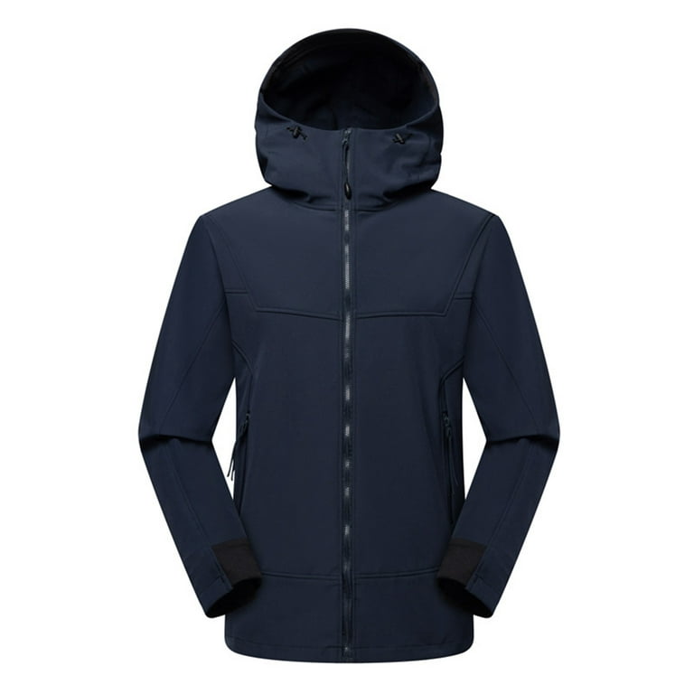 ZQGJB Women's Softshell Hooded Jacket , Insulated Windbreaker Waterproof  Raincoat Fall Winter Solid Warm Fleece Lined Outdoor Coat with Pockets Dark  Blue S 