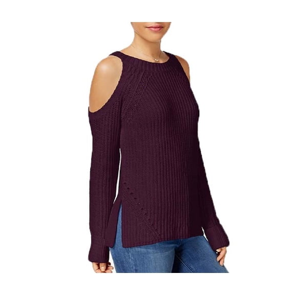 Hippie Rose Juniors' Cold-Shoulder Sweater (Burgundy, Large)