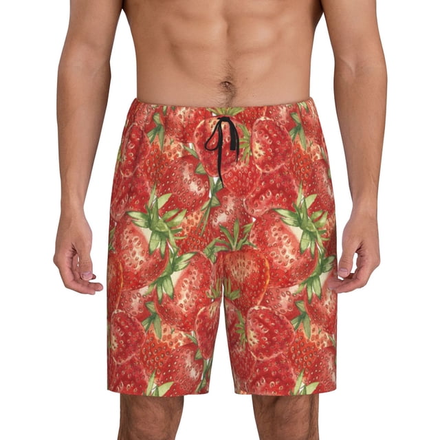 Balery Strawberry Pantalones cortos de pijama de punto de algodón para hombre con cinturilla y bolsillos-Medium