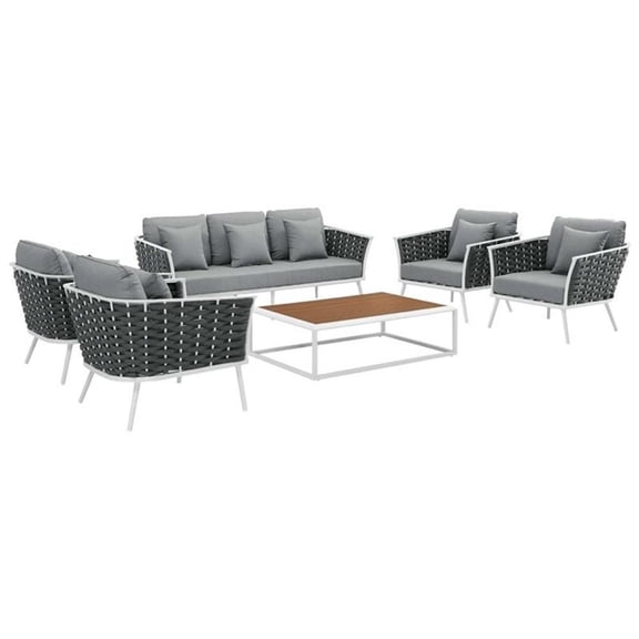 Modway Stance 6 Piece Outdoor Patio Aluminum Sectional Sofa Set in White Gray