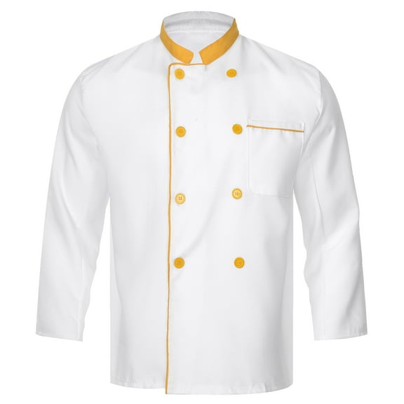 Aiihoo Adults Men Chef Jacket Stand Collar Long Sleeve Chef Shirt Restaurant Kitchen Jacket Coat Yellow L