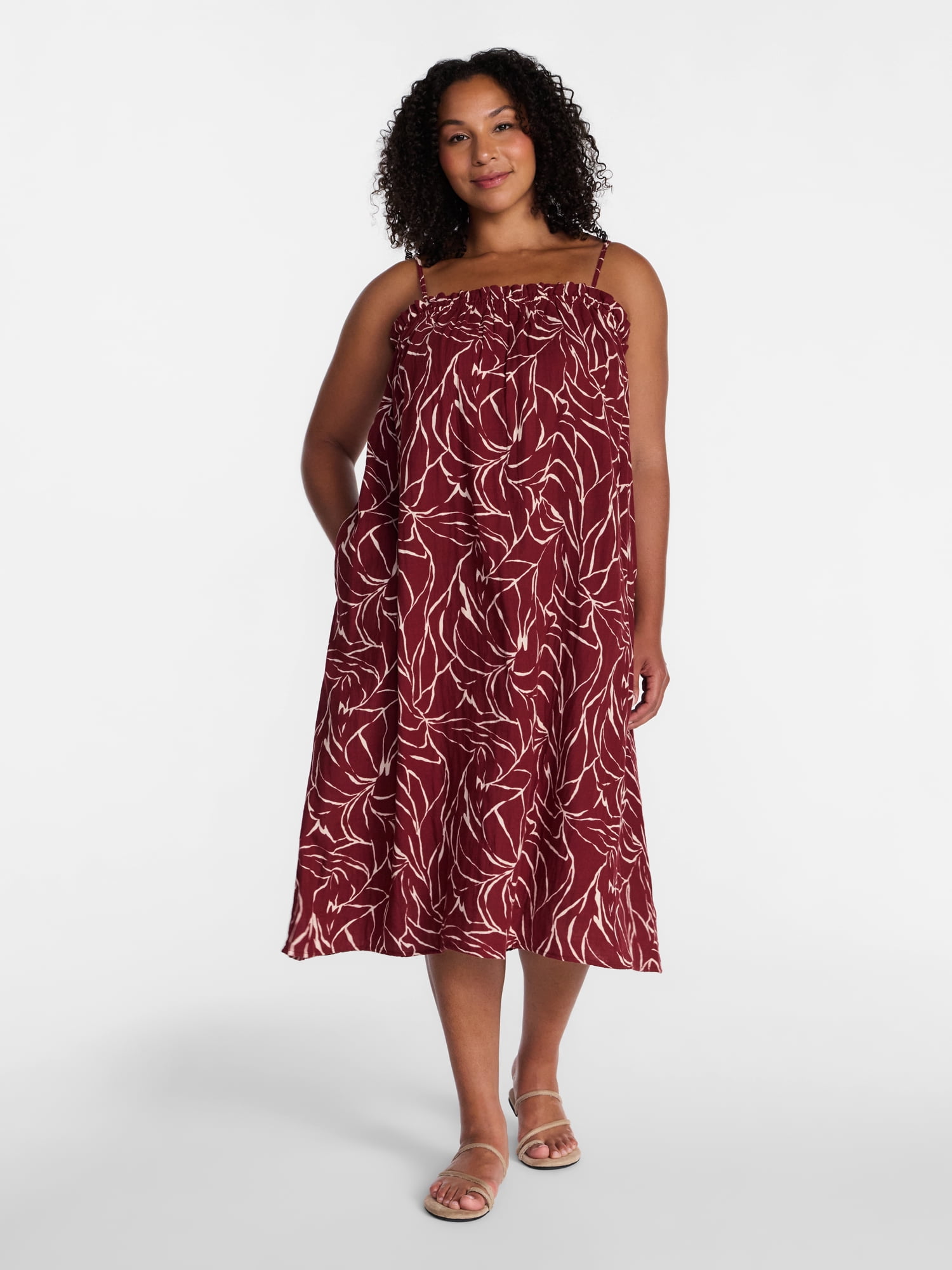 Time and Tru Women's Cotton Double Cloth Sleeveless Maxi Dress, Sizes XS-XXXL