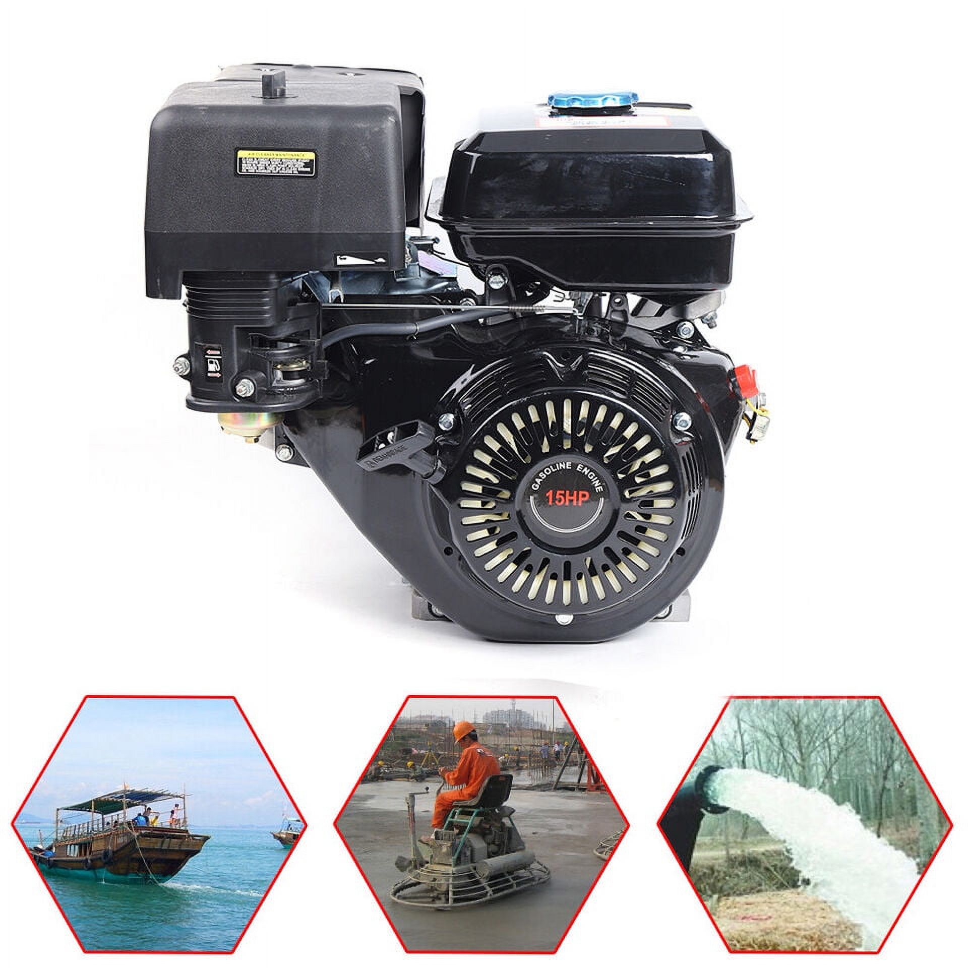 Fichiouy 420CC 4-Stroke OHV Horizontal Gas Engine Petrol 15HP Single Cylinder Gasoline Motor Recoil Manually Pull Start Air Cooled Black