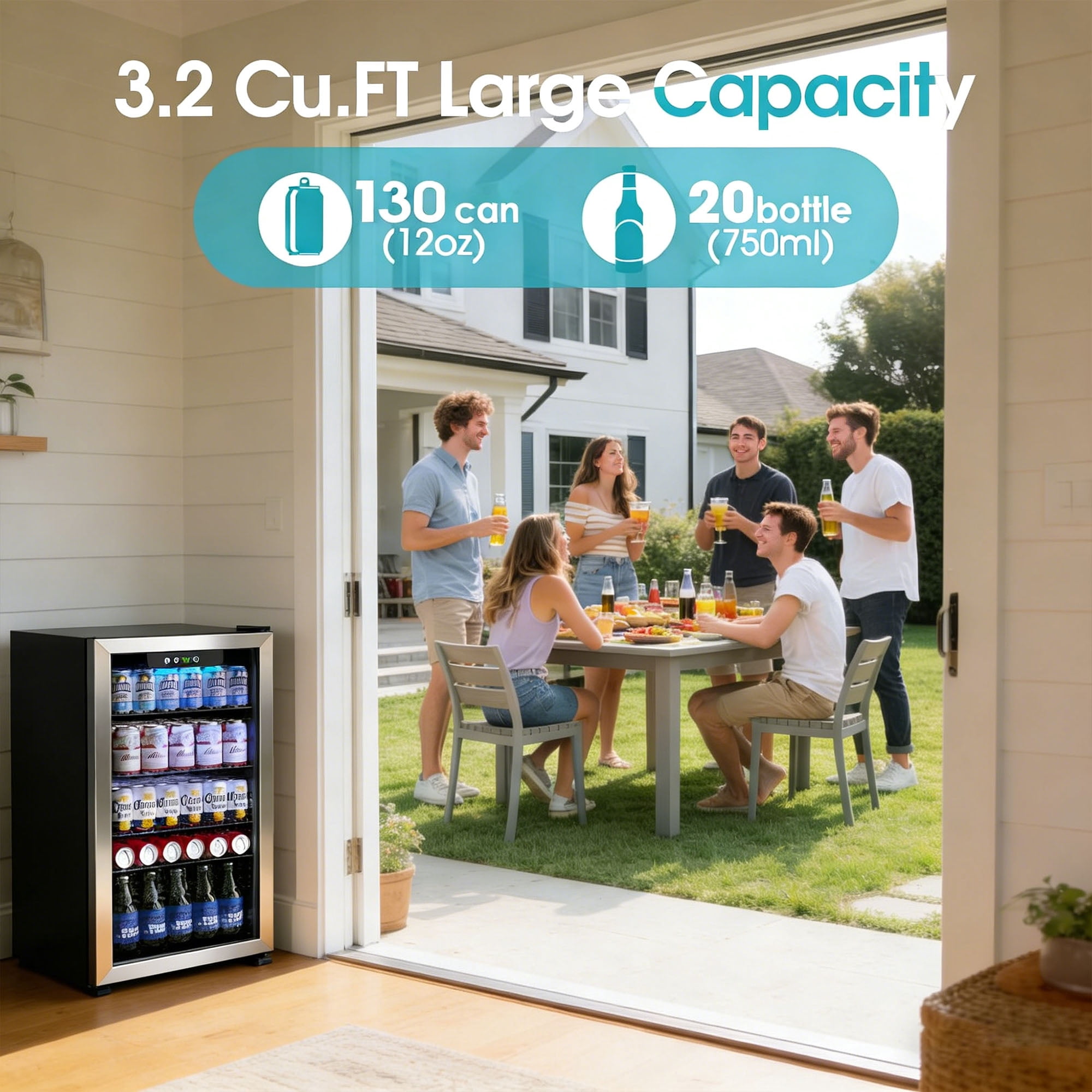 Goosiay 130 Can Beverage Refrigerator & Cooler, Mini Bar Drink Refrigerator with Glass Door, Silver