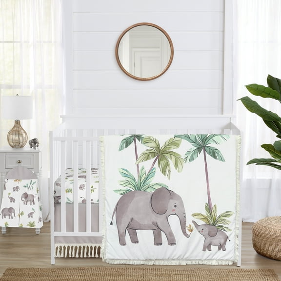 Watercolor Elephants 4 Piece Brushed Microfiber and Cotton Crib Bedding Set Boy or Girl Gender Neutral Unisex by Sweet Jojo Designs