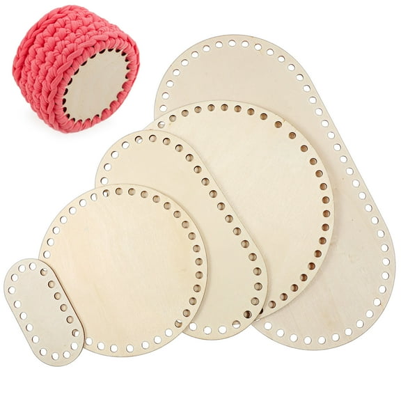 OUNONA 5pcs Wood Crochet Basket Base Solid Wood Bottom For Knitting And Crafting Oval And Round Crochet Bag Bottom Shaper With Holes