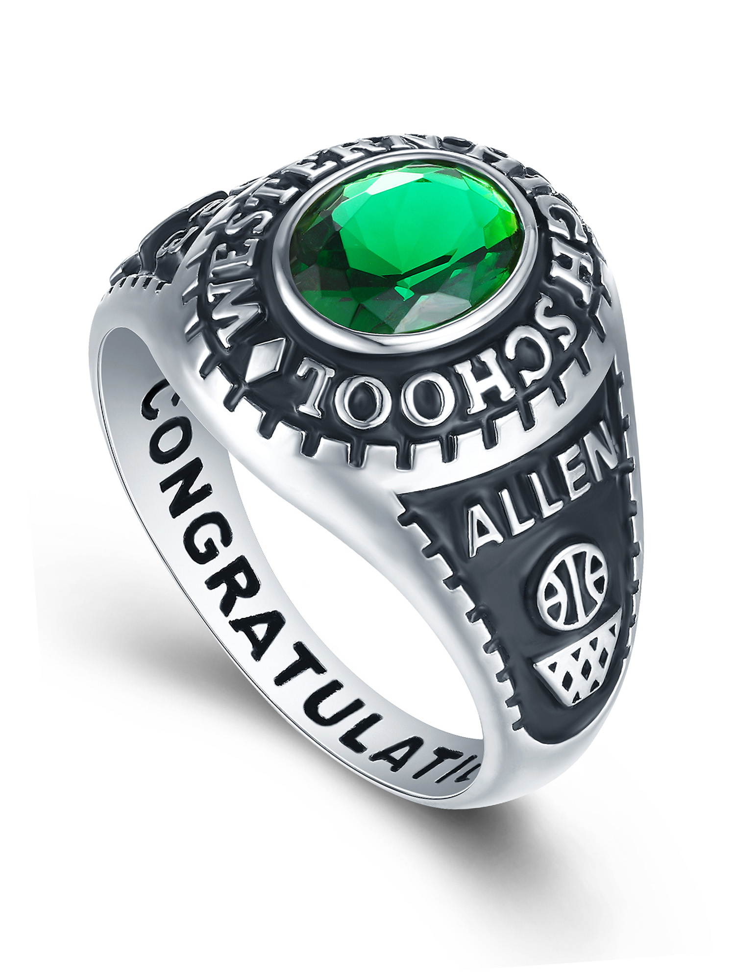 Mementos USA Men's Class Rings Customized for High School or College-Sterling Silver 925/Rhodium
