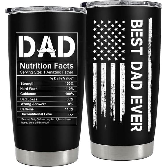 Best Dad Ever Tumbler with Lid, Gifts for Dad from Daughter Son, Birthday Xmas Present Ideas for Father, New Papa, Bonus Father, 20 Oz Coffee Tumbler