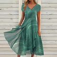 thumbnail image 3 of QJUHUNG Robe Midi Formelle pour Femmes Soirée Été Col en V Manches Courtes T-Shirt Soirée Invité de Mariage Style Asymétrique B-8 Cocktail Gris_i L, 3 of 5