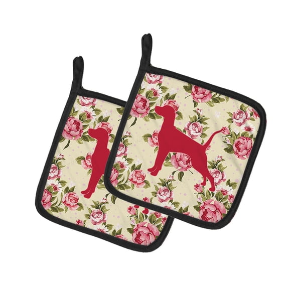 Caroline's Treasures BB1105-RS-YW-PTHD Pointer Shabby Chic Yellow Roses Pair of Pot Holders , 7.5HX7.5W, multicolor