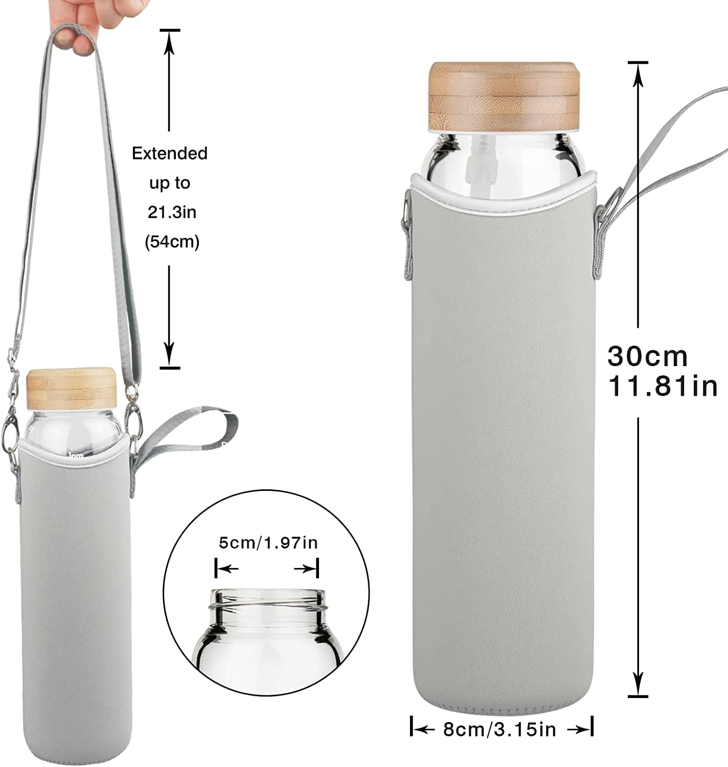 1000ml 1 Litre Glass Water Bottle Straw Time Marker Gradient Green Sleeve