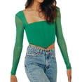 thumbnail image 2 of VISgogo, camiseta corta para mujer, manga larga de malla, camisetas cortas lisas con cuello cuadrado de corte bajo, camiseta delgada con ombligo para mujer para primavera/otoño VISgogo  moda, 2 of 8