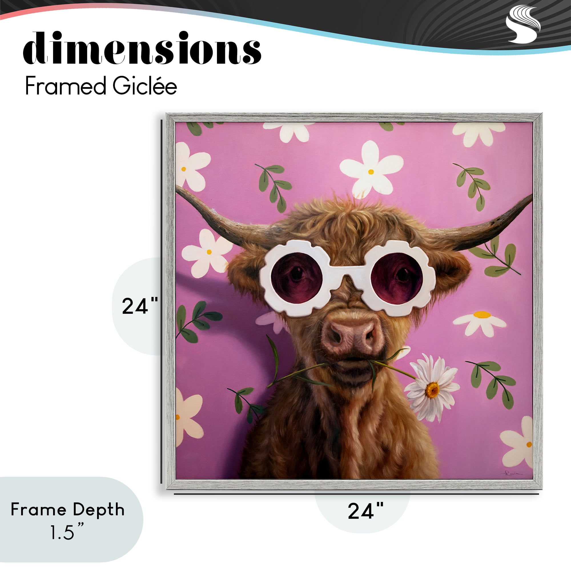 Stupell Industries Fresh As A Daisy Cattle Gray Framed Giclee Art, design by Lucia Heffernan