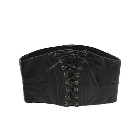 Studded Bustier - Women Press Stud Button Elastic Corset Waist Laceup Cinch Belt Band Black