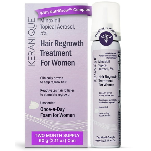 Keranique Women's 5% Topical Minoxidil Foam – Hair Regrowth Scalp Treatment with Powerful NutriGrow blend - Supports Thicker, Fuller, Healthier Hair & Sca