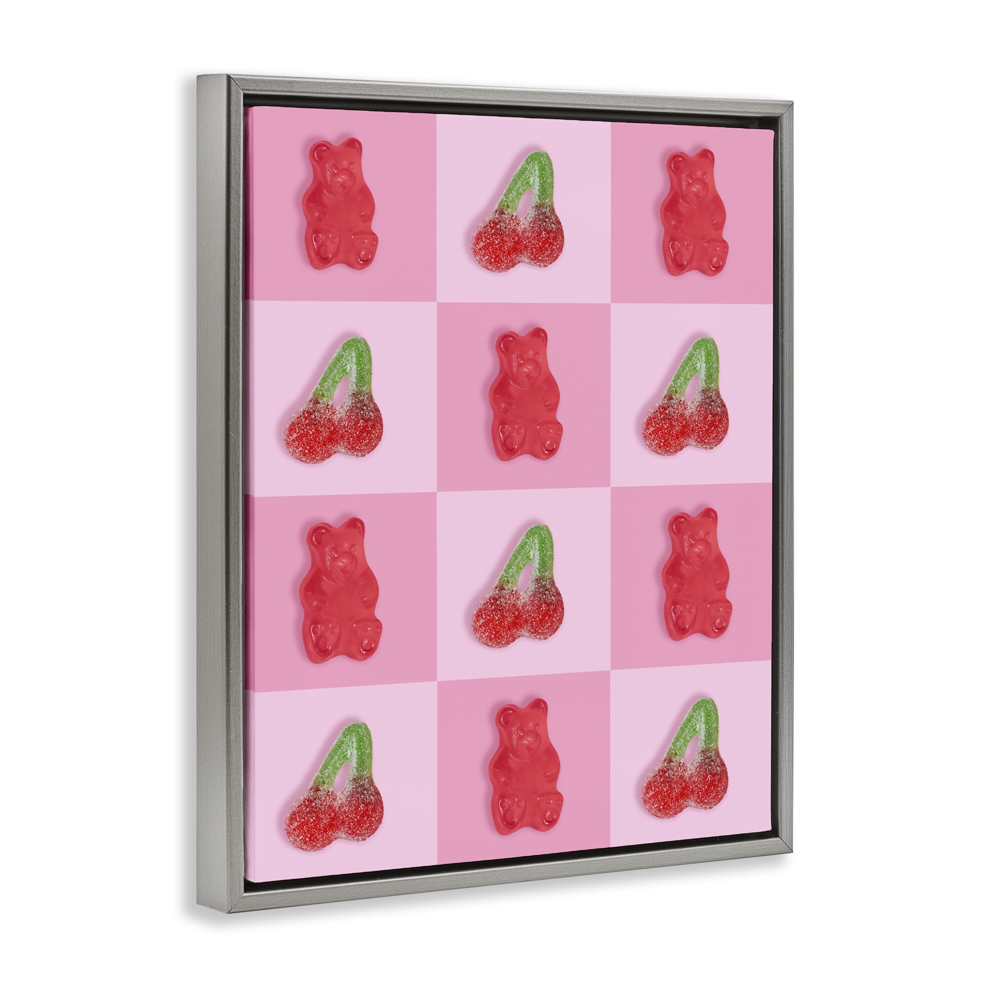 Stupell Industries Gummy Bears and Cherries Grid Gray Framed Floater Canvas Wall Art, design by LISH Creative