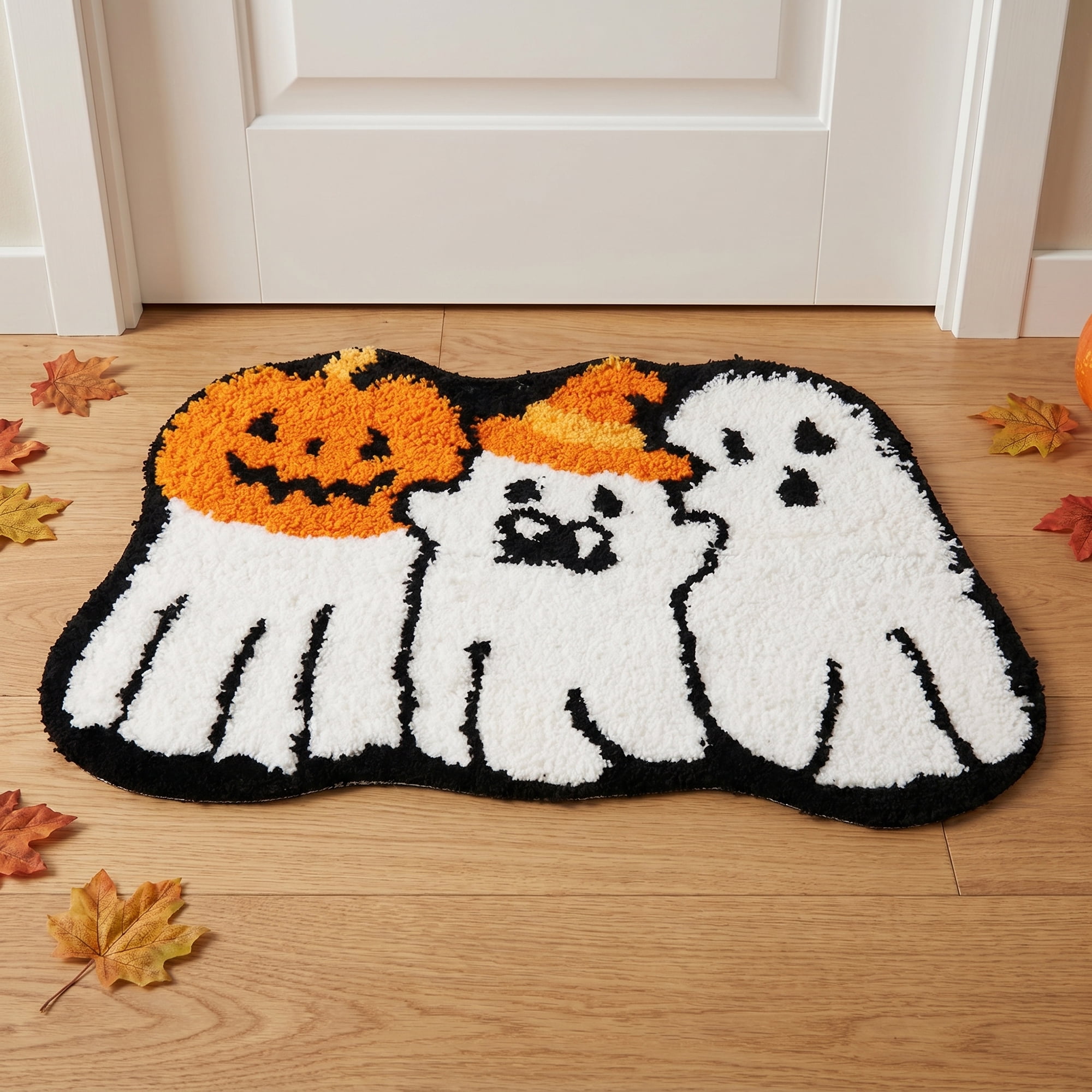 Unique Bargains Aesthetic Bathroom Ultra Soft Shaggy Bath Mat White Orange 24" x 16"
