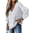 thumbnail image 2 of TWZH Women Solid Color Hollow Out Heart Pattern Print V Neck Knitwear Sweater Tops, 2 of 6