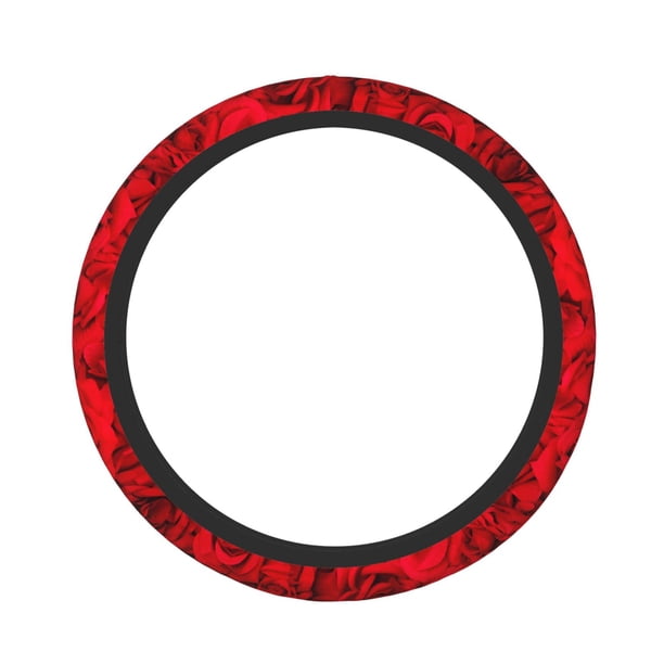 Fotbe Red Rose Funda para Volante Universal de 15 pulgadas, Accesorios para Auto para Hombre y Mujer, Protector de Volante Cómodo para SUV y Sedán