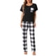 thumbnail image 2 of Pijamas de Loungewear de Cuadros para Mujeres INSPIRE CHIC, Ropa de Dormir Suave de Manga Corta con Pantalones, 2 of 5