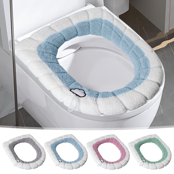 Funda de asiento de inodoro engrosada con asa - Anillo de punto lavable 4 Seasons, diseño de contorno completo para inodoros redondos y alargados