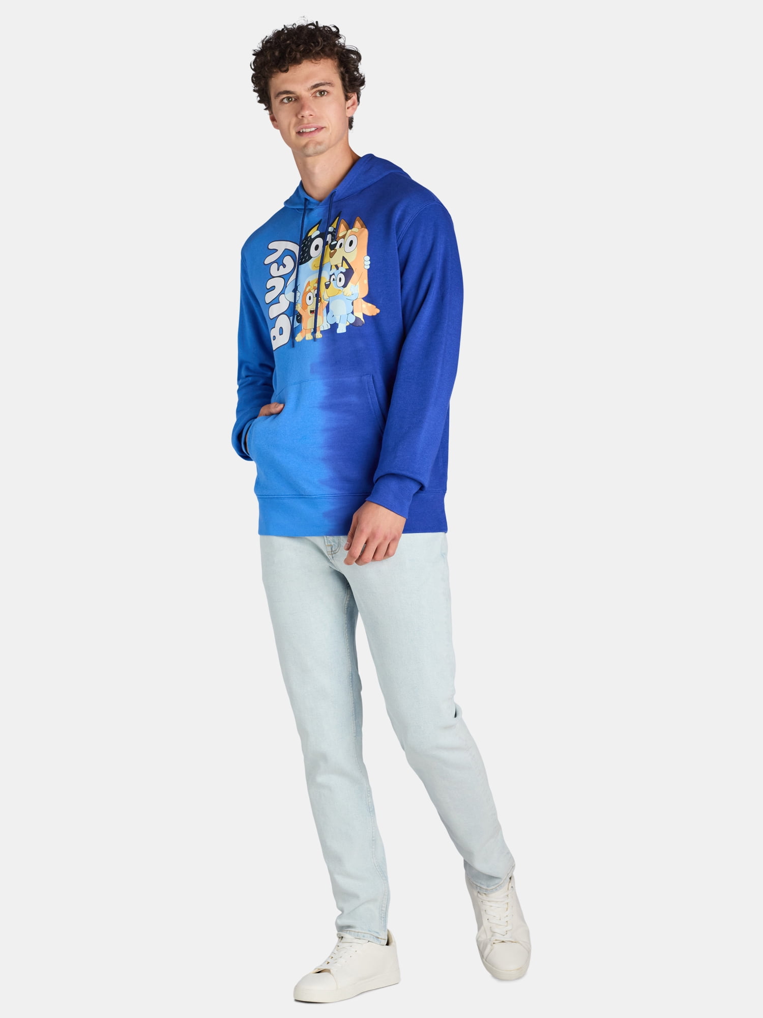 Bluey Men's & Big Men's Dip Dye Graphic Hoodie Sweatshirt, Sizes XS-3XL