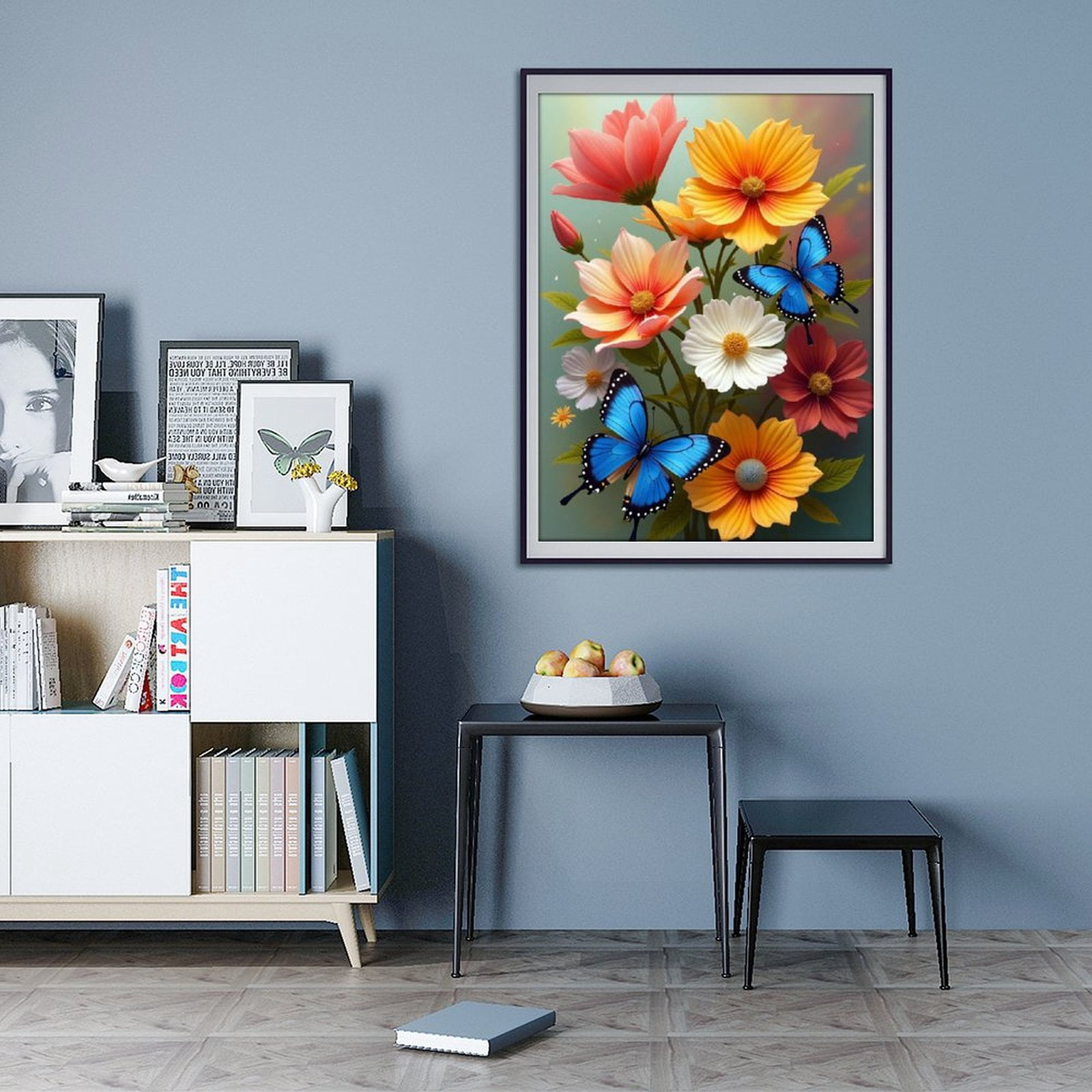 Diamond Art Kits for Adults - Classic Butterfly Bouquet Print No.1044 5D Frameless Dimond Painting Kit for Adults Beginner, Round Diamond Kits for Home Wall Decor, Gift for Women
