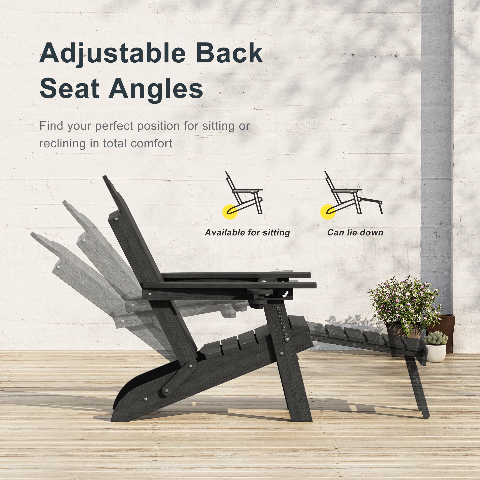 ACEGOSES Foldable Outdoor Adirondack Chairs Set of 2 with Cup Holder, 3-Position Adjustable HDPE Plastic for Patio, Fire Pit, Deck, Black