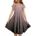 thumbnail image 2 of shoper Girls Dresses Size 10-12 Ruffled Sleeve Crew Neck Gradient Color Tiered Comfortable Summer Dresses Princess Dress for Girls Brown 160, 2 of 6